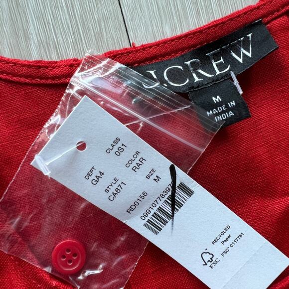 J Crew Seamed Linen Dress With Removable Belt Medium Red FLAW - Picture 3 of 16